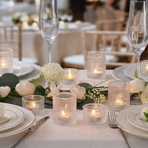 NITIME Glass Votive Candle Holders Set of 24, Assorted Heights Polka Dot Tea Light Holders for Wedding Centerpieces, Table Decor, Party & Home Decoration, Fits Standard Votives & Tea Lights - Image 2