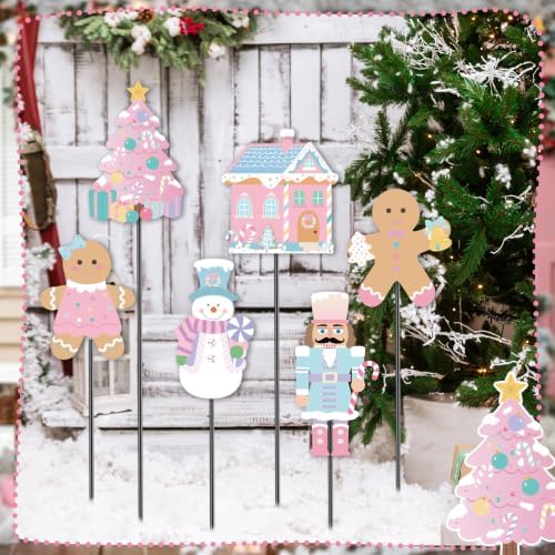 6 Pcs 12'' Pastel Gingerbread Christmas Yard Stakes Outdoor Decoration - Image 3