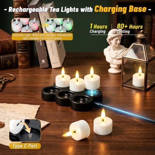 6 Pcs Rechargeable Flameless Candles with Remote Timer & Charging Base - Image 3