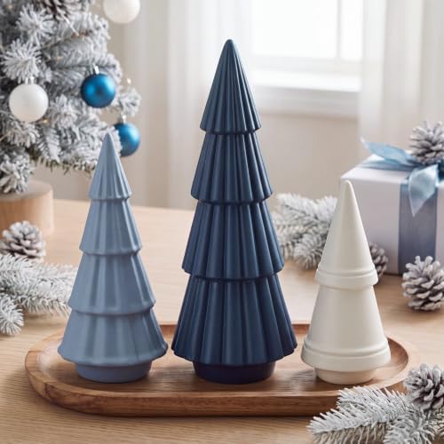 3 Pcs Neutral Christmas Tree Figurines,Dusty Blue by Pinkunn
