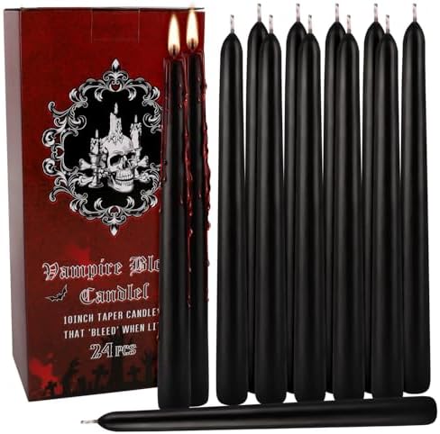 24 Pack 10-Inch Black Bleeding Taper Candles, Vampire Tears Dripping Effect Candles – Unscented Drip Style for Halloween, Christmas, Rituals, Gothic Wedding & Themed Party Decor - Image 2