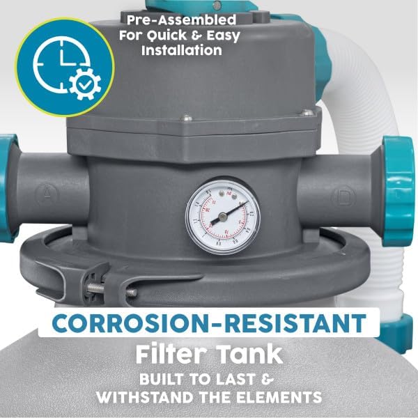 Bestway 2,200 GPH Above Ground Swimming Pool Sand Filter Pump | Compatible with Pools: 300 to 14,400 Gallons, Corrosion-Resistant Tank, Pre-Assembled, Low-Maintenance Pump with Adapters