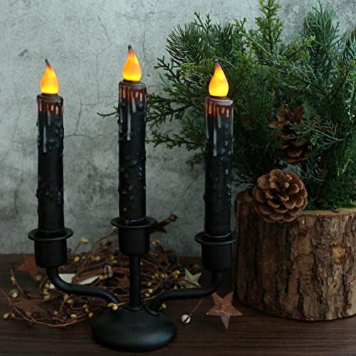 CVHOMEDECO. Real Wax Hand Dipped Battery Operated LED Timer Taper Candles Rustic Primitive Flameless Lights Décor, 6-3/4 Inch, Matt Black, 6 PCS in a Package - Image 2