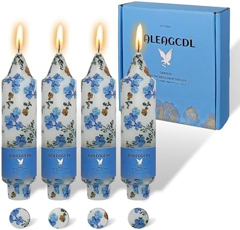 Print Taper Candles - Blue Floral Blend Pattern Short Candle 5Inch Unscented Flower Tapered Candlesticks for Family Gatherings Weddings Restaurant Holiday Decorations Set of 4 by YUKCAXDLS