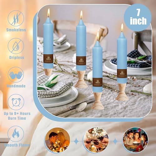 4 Pack Taper Candles Blue Tapered Candles 7 Inch Smokeless Candle Unscented Short Candlesticks Ideal for Weddings Dinner Parties Home Decor - Image 4