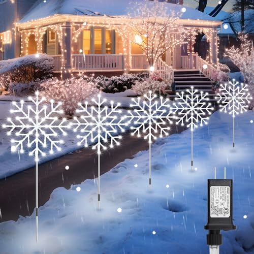 Brightown Snowflake Lights Outdoor, 10 Large Snowflake Christmas Pathway Lights Outdoor Christmas Decorations Yard Sidewalk Walkway Driveway Marker Stake, Cool White by Brightown