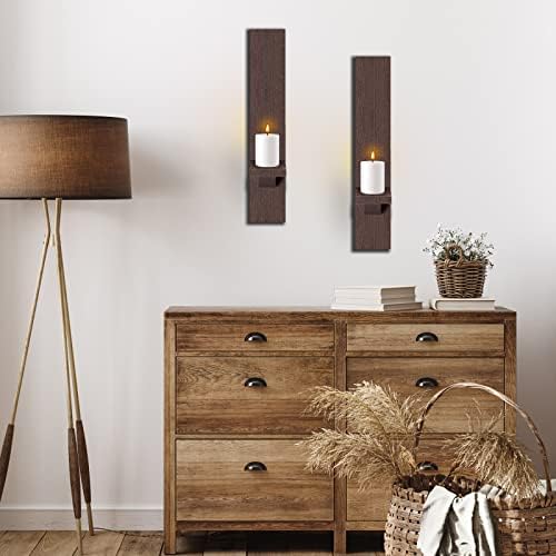 Potchen 4 Set Wall Candle Sconces Wooden Decorative Shelf Mount, Brown - Image 7