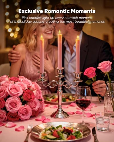 Homemory 9.6 Inches Real Wax Pink Flameless Taper Candles with Remote Timer, 2 Pcs LED Fake Candlesticks, Battery Candle with 3D Flickering Flame for Wedding, Dinner, Xmas Anniversary Decor - Image 7