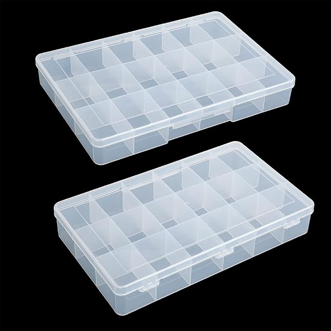 2 Pack Fixed 18 Grids Clear Plastic Compartment Container Case, Transparent Organizer Storage Divider Box with Lid for Bead, Button, Hardware, Screw, Sewing Kit, Craft Supplies