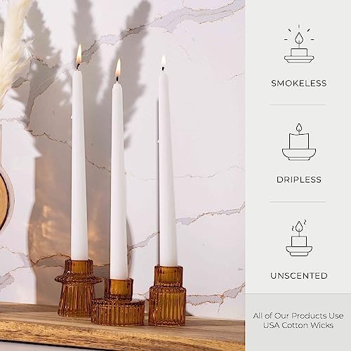 Bask 10-inch Taper Candles - Unscented and Dripless - Burns for 8 Hours - Home Decor for Dinner Table, Kitchen, and Bedroom - Perfect for a Romantic Date or Anniversary - 12-Pack - White - Image 2