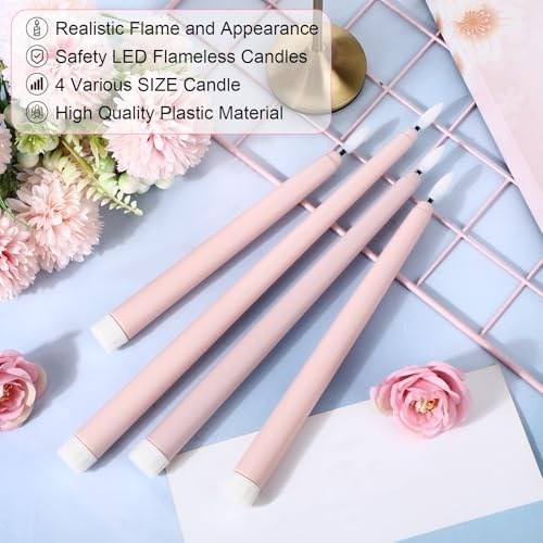 Rossesay 24 Pcs Flameless LED Taper Candles Battery Operated Candle 8.5", 9.65", 10.8", 12.8" Flameless Candlesticks Flickering for Christmas Church Wedding Indoor Decoration(Classic, Dusty Pink) - Image 4