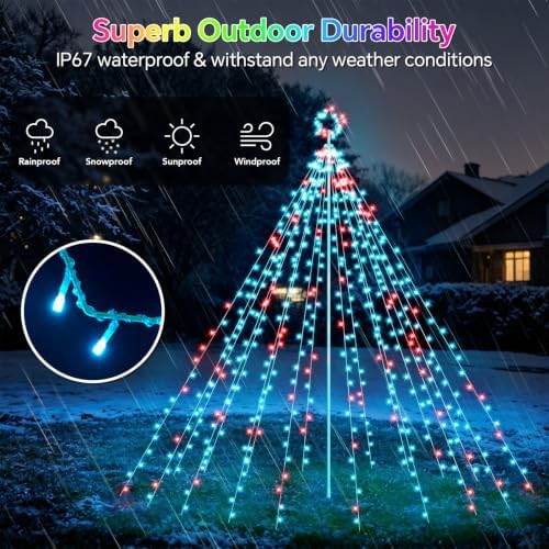 13.5FT Outdoor Smart Christmas Tree Waterfall LED Lights - Image 5