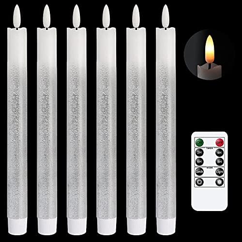 Silver Flameless Taper Candles Battery Operated with Remote Timer by DRomance