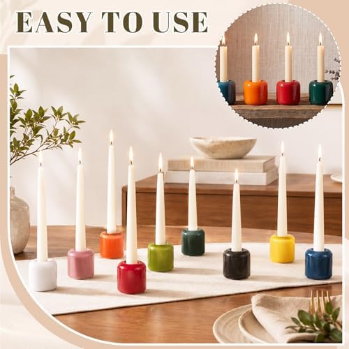 Suclain 10 Pcs 0.7 Inch Chime Candle Holder Small Candle Holders Ceramic Holder for Rituals, Spells, Vigil, Altar, Witchcraft, Wiccan Supplies (Colorful) - Image 6