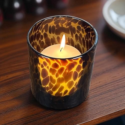 Hapton House Tortoise Shell Glass Candle Holder - Votive and Small Pillar Candle Holder - Leopard Print - Cheetah Print - Animal Print - Tortoiseshell - Candle Jar - Wedding - Holiday Decor - Large - Image 2