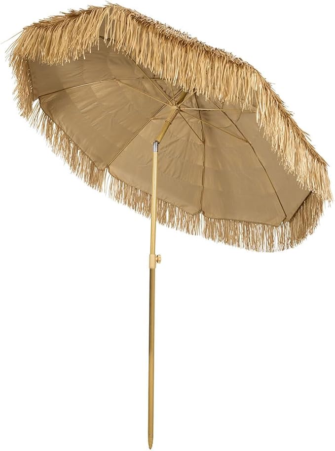 Hula Thatched Tiki Umbrella Tropical Palapa Raffia Tiki Hut Hawaiian Patio Umbrella with Fringe Boho Parasol 6' 8' & 9' Options