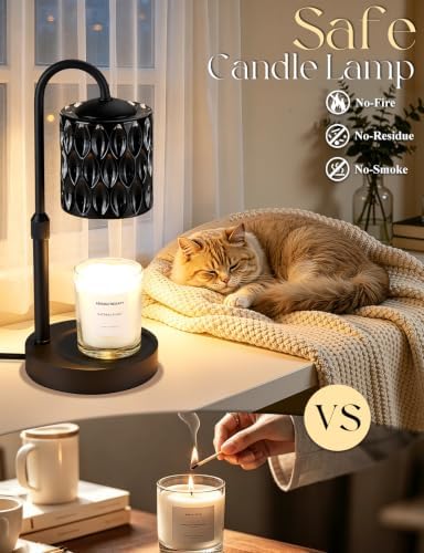 Briever Dimmable Candle Warmer Lamp with Timer, Height Adjustable Electric Candle Wax Warmer, Birthday Gifts for Women Mom, House Warming Gifts New Home Decor, Solid Wood Base, Inner Black Glass - Image 5