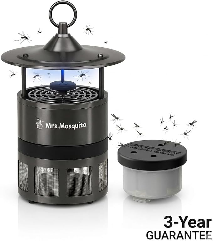 Outdoor Mosquito Trap – Premium Stainless Steel Insect Killer with UV Light & Octenol Lure, Rainproof, Ultra-Quiet, 15,000-Hour Lamp Life, Safe for Family & Pets