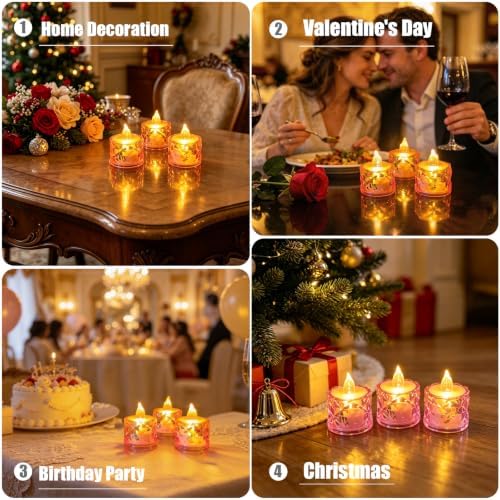 Flameless Candles, Pink, Battery Operated, 24 Count, LED Crystal Tealight Candles for Wedding, Christmas, and Table Decorations - Image 6