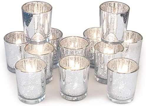 Volens Silver Votive Candle Holders Bulk, Mercury Glass Votives Set of 12 by VolensLightUpYourLife