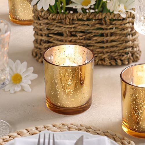 DARJEN 6 Pcs Large Gold Votive Candle Holders Tea Light Candle Holder Glass - Image 5