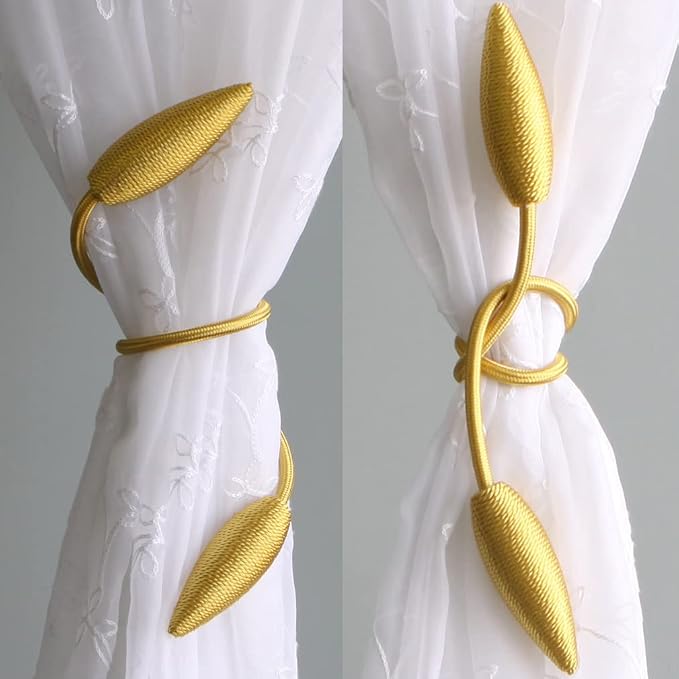 Valea Home 4 Pieces Curtain Tiebacks Clips Creative Window Drape Twist Tie Backs European Style Custom Made Curtain Holders Decorative Draperies Holdbacks, Gold