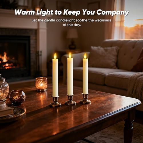 7 Inches Flameless Taper Candles with Remote Timer, Real Wax Ivory Short Led Candlesticks, 3D Wick Light Battery Operated Candlesticks for Christmas Home Wedding Table Decor, 12 Pcs - Image 4