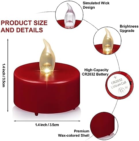 Flameless LED Tea Light Candles, Battery Operated Flickering Electric Fake Candles Bulk, 24 Pack Powered Votive Tealights Long Lasting 200H+ Bright Red Lamp for Seasonal & Festive Gift Decoration - Image 7