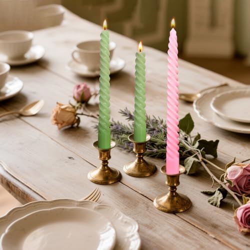 10 Pack Pink and 10 Pack Sage Green Spiral Taper Candles for Home Decor, 10 Inch Unscented Dripless Twisted Candlesticks for Weddings Dinner Holiday Decoration Formal Events - Image 4