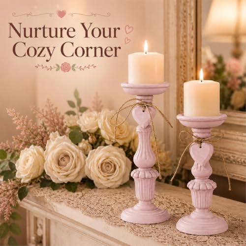 Shabby Chic & Vintage Farmhouse Wood Candle Holders - 2Pcs - Image 3