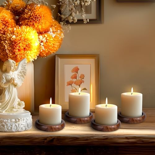 Candle Holder for Pillar Candle Set of 4, Farmhouse Wood Candle Holder, Rustic Wooden Candle Stand, Candles Tray Decorative for Living Room, Table Centerpiece, Brown - Image 4
