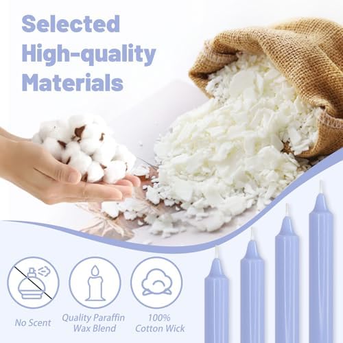 NJAO HOO Blue Candlesticks 10 Inch Handmade Dripless Taper Candles Unscented Colored Candle Set for Home Decor Spring, Pack of 4 - Up to 9-11 Hours Burn - Image 5