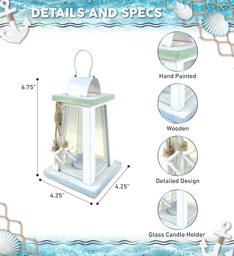 COTA Global Ocean Breeze Nautical Wooden Lantern Candle Holder Beach Decor - Image 2