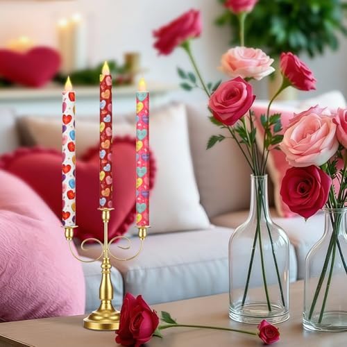 Valentine Taper Candles, 6 Pcs 10.6 Inch Flameless LED Candlesticks with Remote & Timer, Battery Operated Conversation Heart Decor for Valentine‘s Day Dinner Anniversary Wedding Table Decor - Image 6