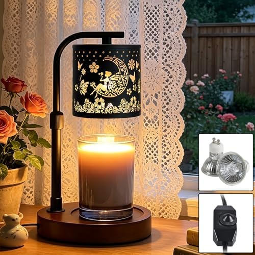 Candle Warmer Lamp,Candle Warmer,Candle lamp,Gifts for mom, Valentines Day Gifts,Candle Holders for Home Decor,Wooden Base，with 2 Bulbs(Black Flower Fairy)… by kaakuuki