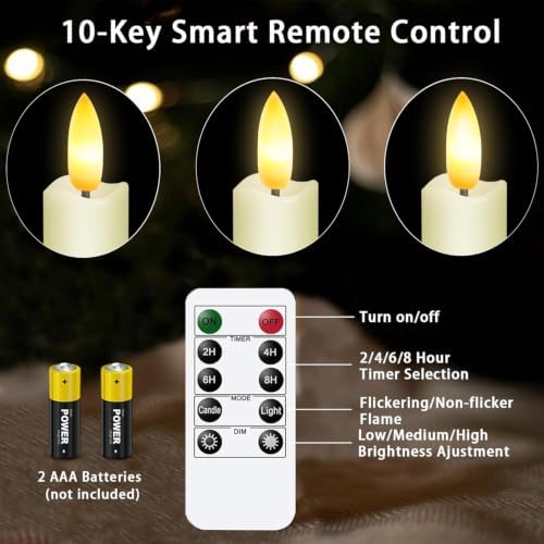 KSWING Upgraded Real Wax LED Flameless Taper Candles with Remote, 8 Inch Ivory Candlesticks Battery Operated 3D Flickering - 8" Realistic Fake Candle Sticks for Home/Wedding/Fireplace Xmas Decor - Image 4
