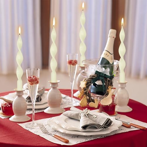 10 Inches Spiral Taper Candles Colorful Twisted Candle Dripless Long Candles, Handmade Candlesticks for Wedding Dinner Decor, Set of 4(Ivory) - Image 5