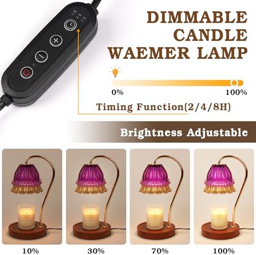 Funistree Flower Candle Warmer Lamp with Timer, Dimmable Candle Lamp Warmer, Christmas Birthday Gifts for Women Mom Her, Housewarming Home Decor, Lotus Wax Warmer for Yankee Candles - Purple Flower - Image 2