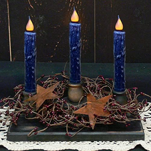 CVHOMEDECO. Real Wax Hand Dipped Battery Operated LED Timer Taper Candles Rustic Primitive Flameless Lights Decor, 6-3/4 Inch, Navy Blue, 2 PCS in a Package - Image 4