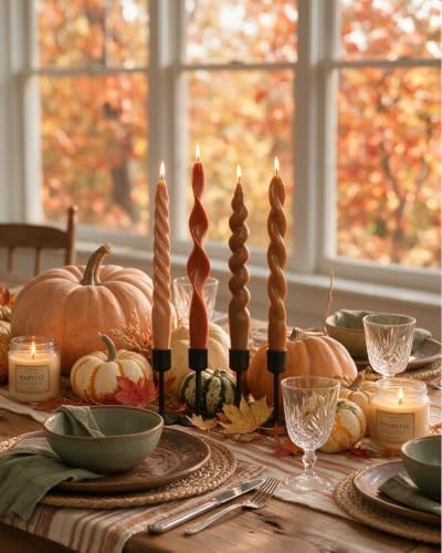Fall Taper Candles Orange Spiral Candlesticks-Unscented Candles for Fall Harvest Thanksgiving Dinners Parties and Home Decor-4 Pack-7.5inch - Image 5