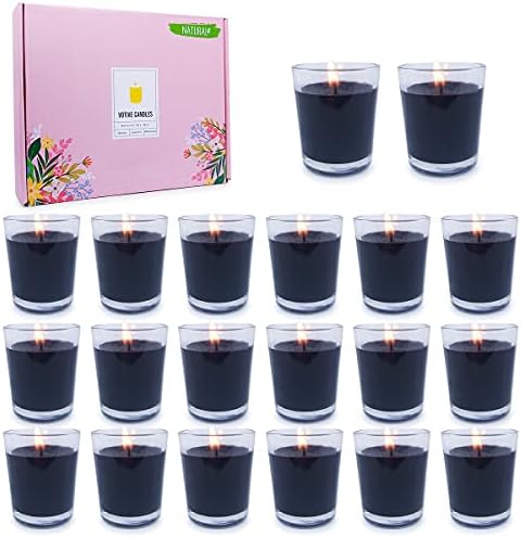 20 Packs Black Votive Candles with Clear Glass Holder, 1.8 Oz Unscented Soy Wax Candle for Home Decoration, Candle Gifts for Christmas Thanksgiving Halloween, 20 Pack of 1.8oz by Unknown