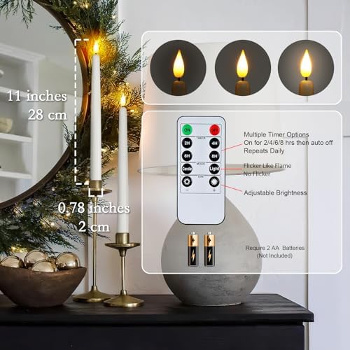 Homemory 48Pcs 11 inches White LED Taper Candles, Flameless Taper Candles with Remote Timer Dimmer, Plastic Battery Operated Candlesticks with Flickering Flame for Halloween Christmas Wedding Party - Image 5
