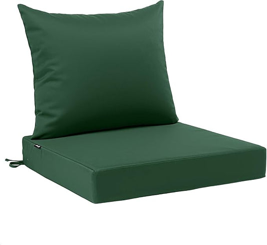 Favoyard Outdoor Patio Seat Cushion Set, 19x19 Inch, Water & Fade Resistant | Removable Cover Patio Furniture Cushion, Deep Seat & Back Cushion, Tie Straps Pads for Chair, Sofa, Couch, Dark Green