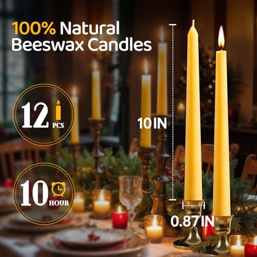 100% Natural Beeswax Candles,Dripless Taper Candle Sticks,10 Inch,12Pack - Image 2