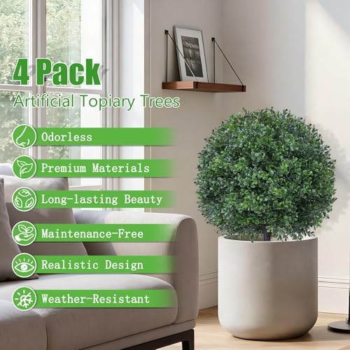 4PCS 24" Artificial Boxwood Topiary Ball Trees with Ground Spike - Image 4