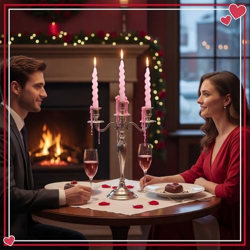 Nuanchu 12 Pcs Galentine's Day Taper Candles Valentines Heart Bow Pink Spiral Candle Sticks Real Wax for Valentines Day Bridal Shower Wedding Anniversary Birthday Dinner Table Home Decor - Image 4