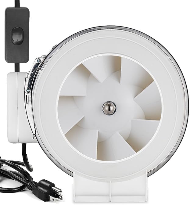 modunful 6 Inch Duct Fan with Switch Inline Ventilation Exhaust Fan 3-pin, 280 CFM Duct Intake High Efficiency Air Fan for Vent Bathroom, Kitchen, Grow Tent, Hydroponics, 3D Printer