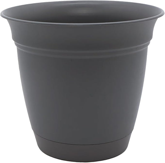 The HC Companies Eclipse Round Planter with Saucer - Outdoor & Indoor Plant Pot with Drainage Holes - Lightweight, UV-Resistant Plastic Pots for Plants, Flowers & Herbs (6" Warm Gray, Pack of 1)