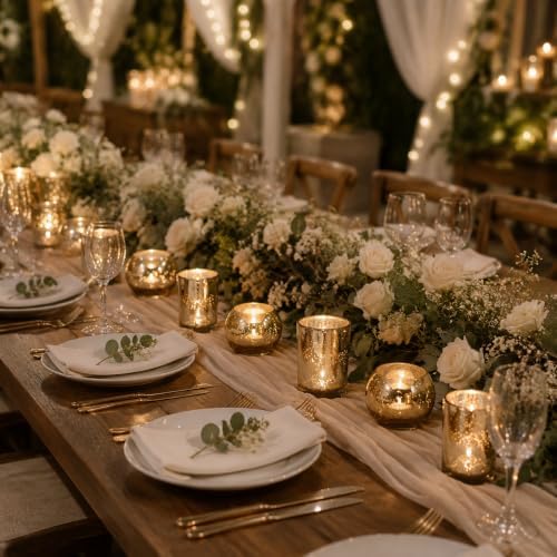 6 Pcs Assorted Gold Votive Candle Holders, Mercury Glass Tea Lights Holder - Image 6