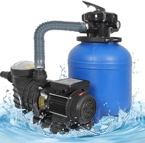12in Sand Filter Pump with Timer, Above Ground Pool Up to 12046GAL | 1/2HP Pool Pump, 2641GPH High-Flow Cleaner Systems with 6-Way Multi-Port Valve, Durable 370W Sand Filter with 40LB Capacity